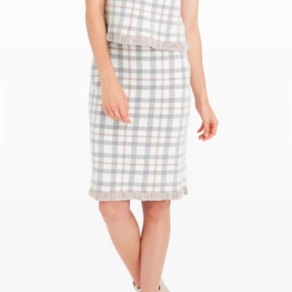 Club Monaco Zina Sweater Skirt Plaid Stretch Pencil Midi